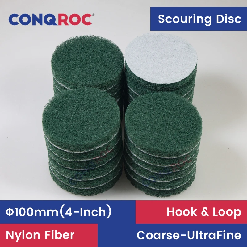 25-Piece 100mm(4-Inch) Scouring Discs Nylon Fiber Scouring Pads Hook and Loop for Rust Removing and Cleaning