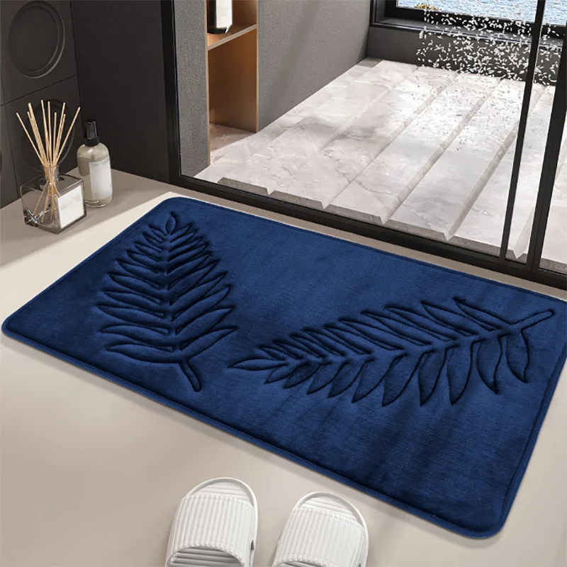 

Memory Sponge Leaf Bathroom Non-Slip Water Absorbent Machine Washable Floor Mat Memory Carpets, Coral Fleece Floor Mat