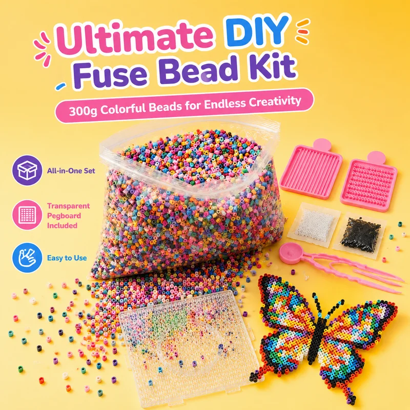 300g Mixed Color Fuse Beads Refill Pack DIY Perler Beads Bulk for Handmade Craft Art Supplies Puzzle Beads for Creating Ornament
