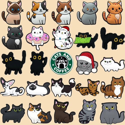 1/100 Uds. Pin de gato para zapato esfinge gato naranja gato negro lindos adornos para zapatos para mujeres niñas niños accesorios de sandalias decoraciones de hebilla