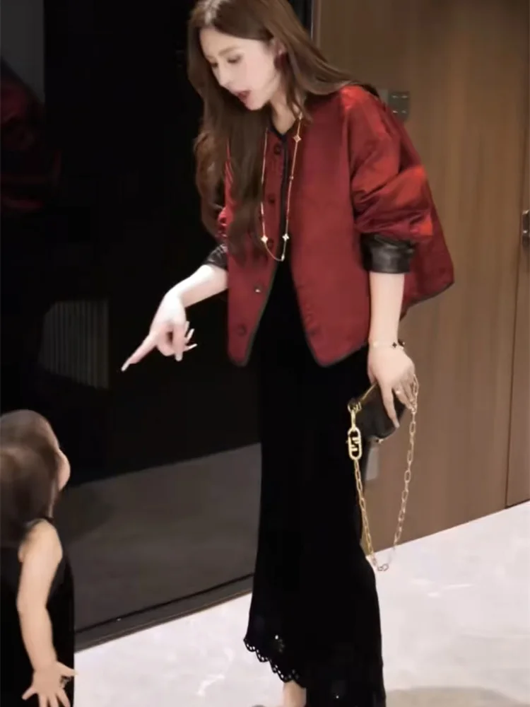 2025 가을 겨울 신상 여성 고급스러운 분위기 양면 착용 가능한 신중국풍 자켓+레이스 트림 팬츠 세트