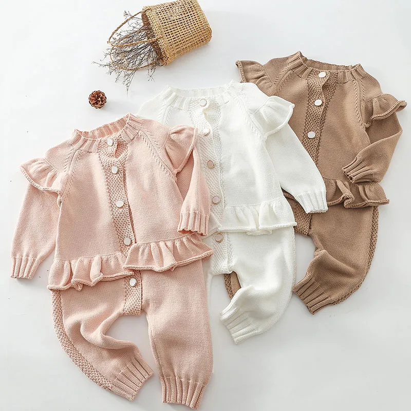 2024 New Autumn Infant Baby Girls Knitting Jumpsuit Long Sleeve Solid Color Korean Style Children Clothes Toddler Baby Bodysuits