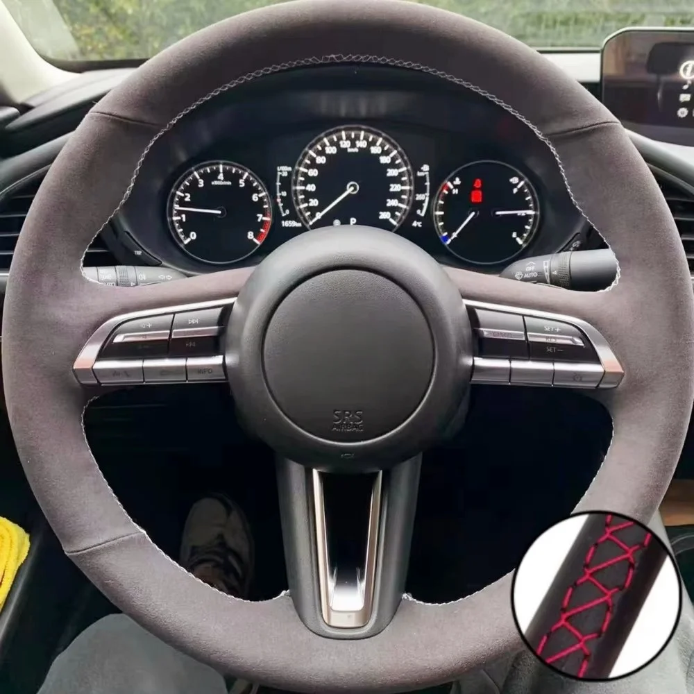 

Braid Car Steering Wheel Cover Wrap Hand Sewing Non-Slip Suede Leather For Mazda 3 Axela 2019 2020 CX-30 2020 MX-30 2020