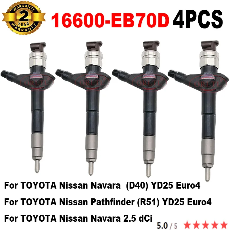 4PCS 16600-EB70D Genuine Diesel Fuel Injector 16600 EB70D 16600EB70D For TOYOTA Nissan YD25 Navara & Pathfinder R50 2006 UP 2.5L