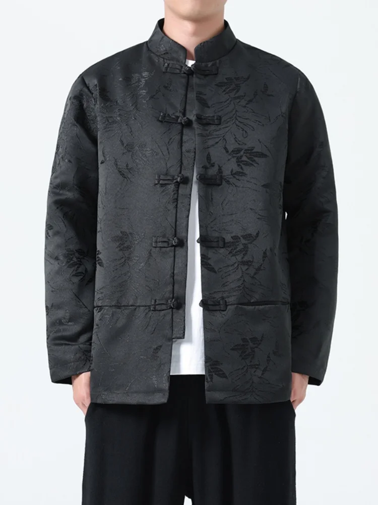 

New Chinese Sle Men's Faion Embroidered Button Stand Collar Top Spring Autumn Middle Aged Dad Clothes Improved Tang Hanfu