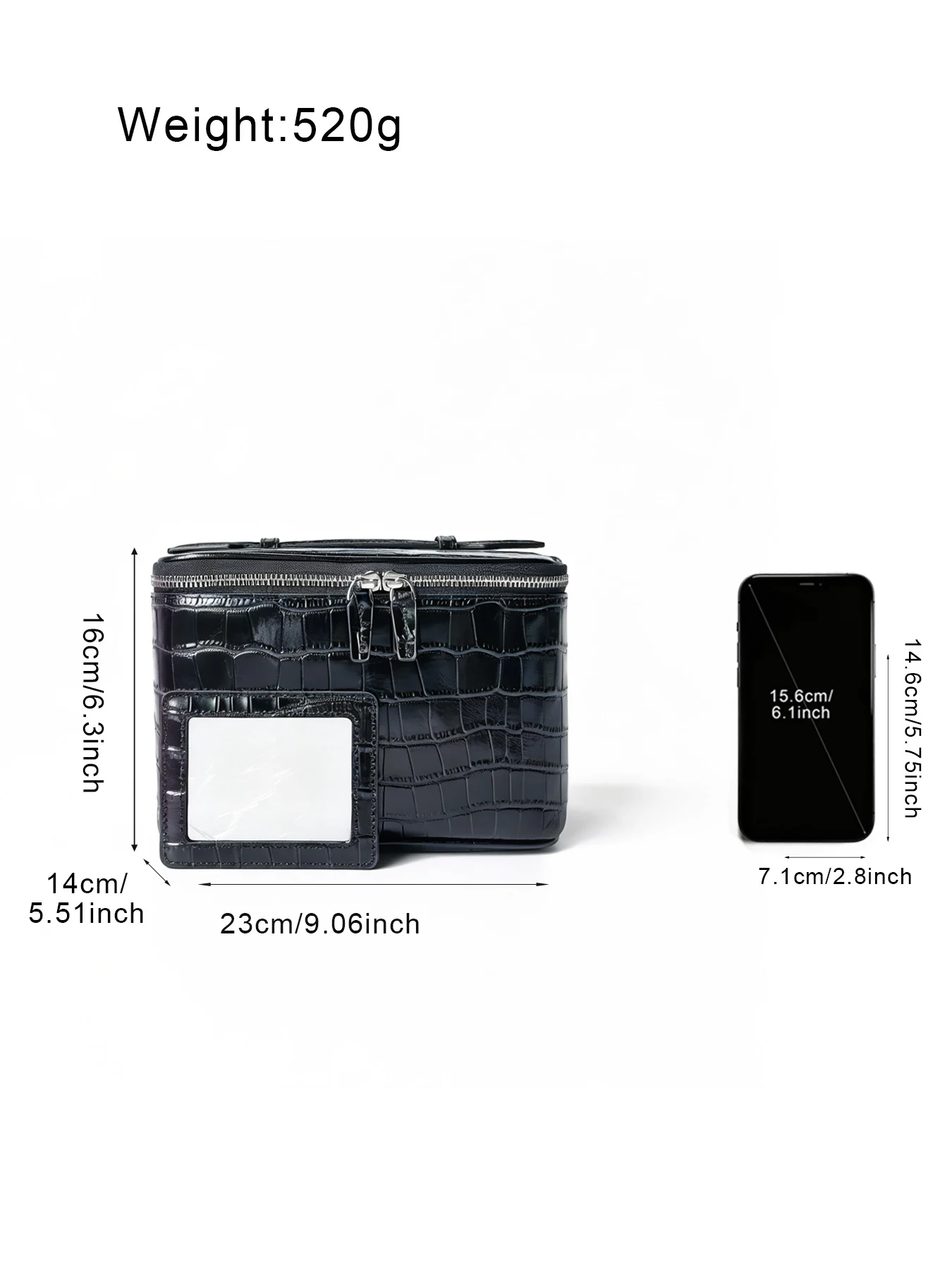 Echtes Leder Krokodil-Prägung Schwarzes Kosmetiktaschen-Set für Damen Toilettenartikel-Organizer Große Kapazität Reise-Make-up-Tasche – Detail 3