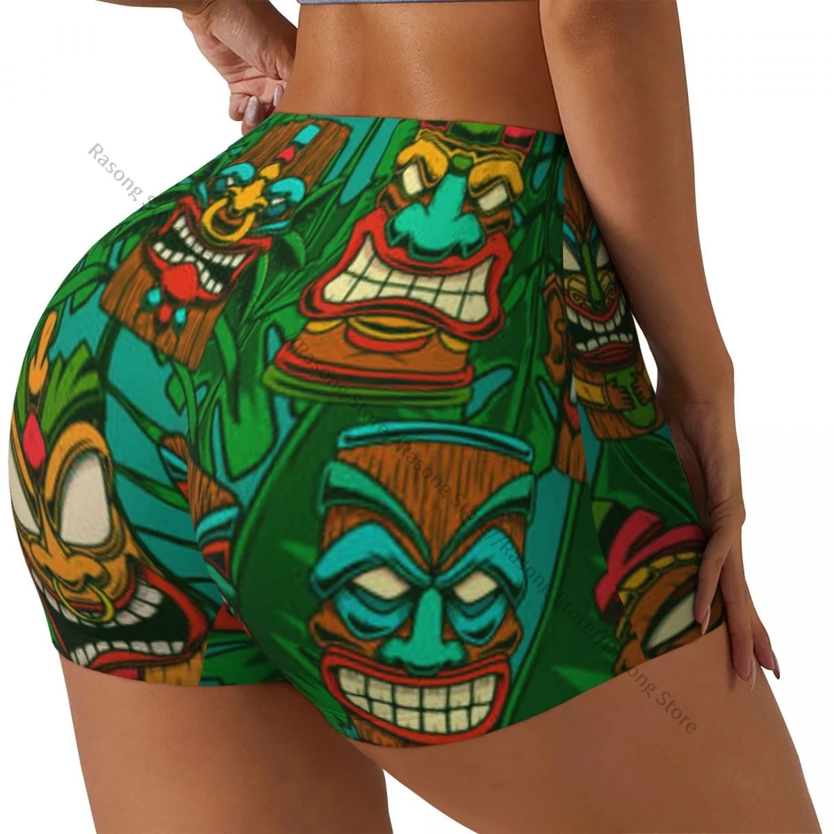 

Сексуальные обтягивающие спортивные шорты Tiki Idols And Palm Leaves Element, женские удобные шорты для йоги для фитнеса