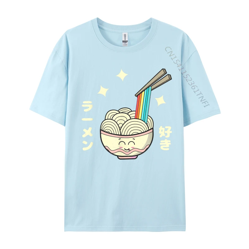 Retro Rainbow Ramen Kawaii Tee Japanese Casual Printed On Man T Shirts Brand All Cotton Tops Shirts Europe T Shirt Wholesale