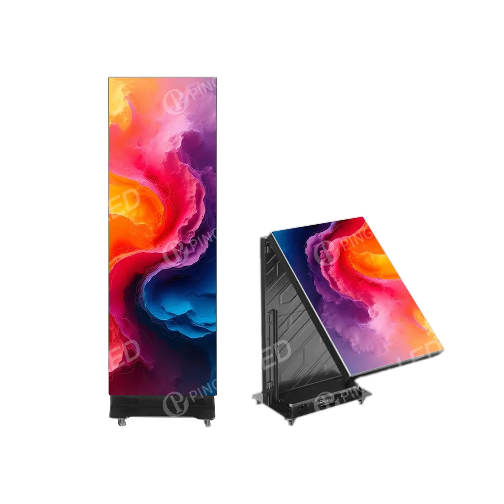 

Hot selling:Indoor Movable Poster LED Display 640x1920mm Full Color Die-cast Aluminum Frame Standing Foldable Poster LED Screen