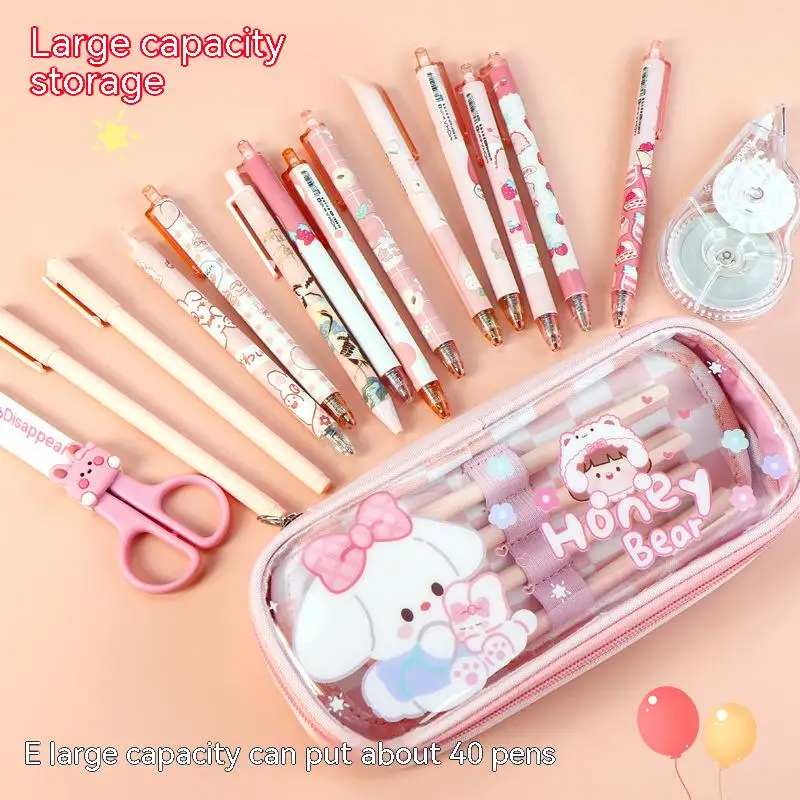 CHEN LIN 1Pcs Kawaii Transparant Pencil Case Large Capacity Waterproof Pen Bag Cute Storage Pen Pouch Student Stationery Supply