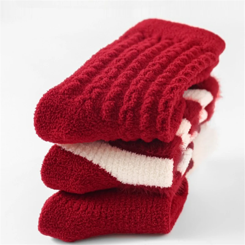 2 أزواج الجوارب السنة الجديدة لحديثي الولادة الاطفال الأحمر لينة سميكة المخملية طفل منتصف الجوارب الفتيات الرضع الفتيان لطيف العظام الجوارب #5