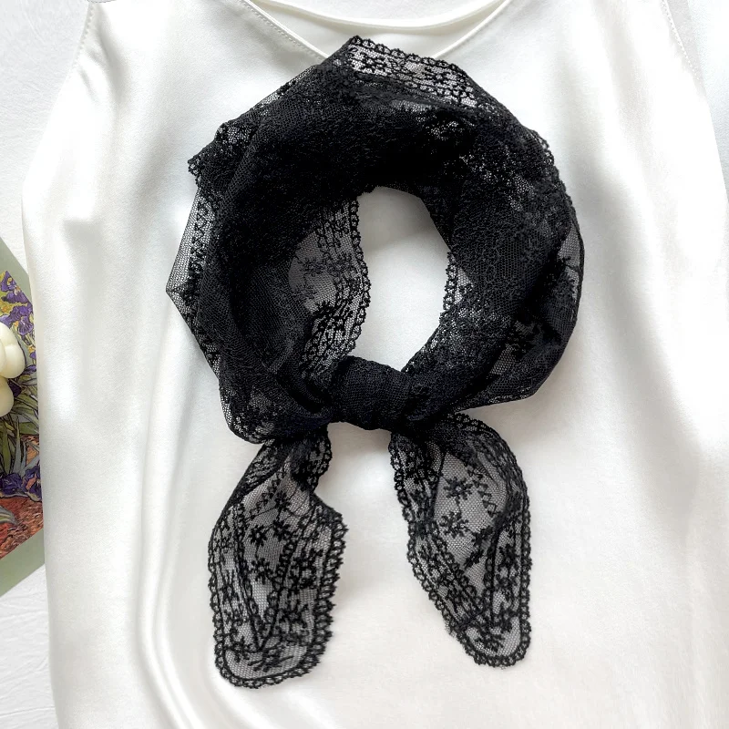 85cm Lace Long Women Scarf Mesh Gauze Embroidered Wrap Shawl Solid Color Head Wrap Bandanas Collar Scarves Elegat Handmade Soft