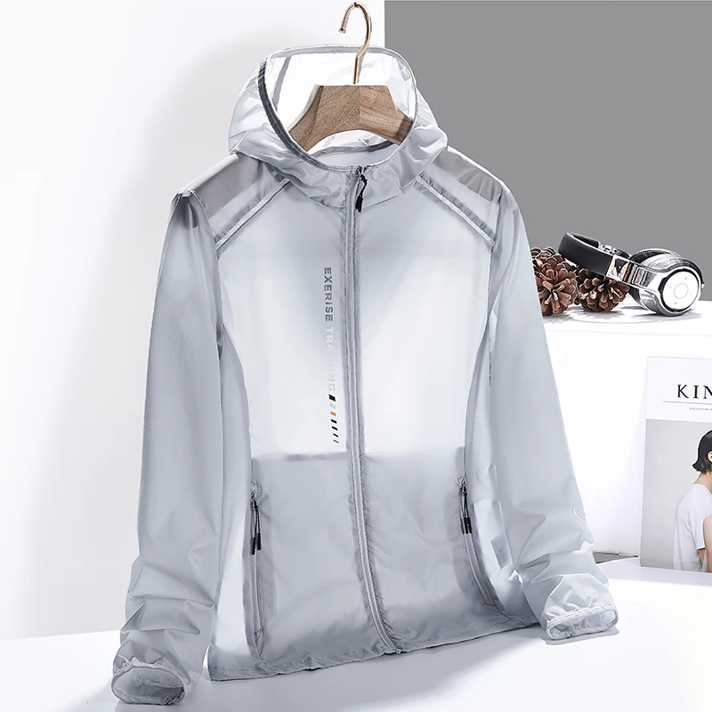 Men\'s Summer Elastic Ice Silk Clothing Sun Protection Sunscreen Clothing Ultra-thin Hooded Coat Outdoor Sports Fishing Jackets