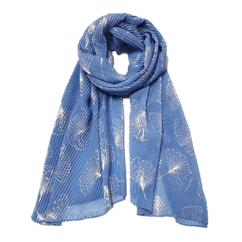 Ladies' Pleated Scarf With Shiny Ginkgo Leaves Fashionable Versatile Shawl Muslim Headscarf