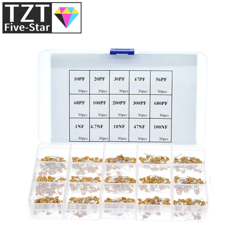 450pcs 15 Value Ceramic Capacitor Set 50v Multi-layer Assortment Box 10pf To 100nf Electronic Components Capacitor Kit 024