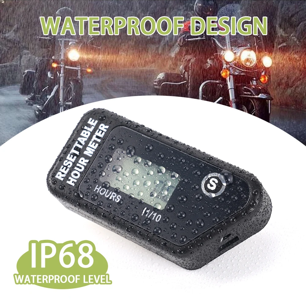 

Motorcycle Waterproof LCD Vibration Resettable Hour Meter ABS Counter For Motorcycle/ATV/Motorboat/Lawn Mower