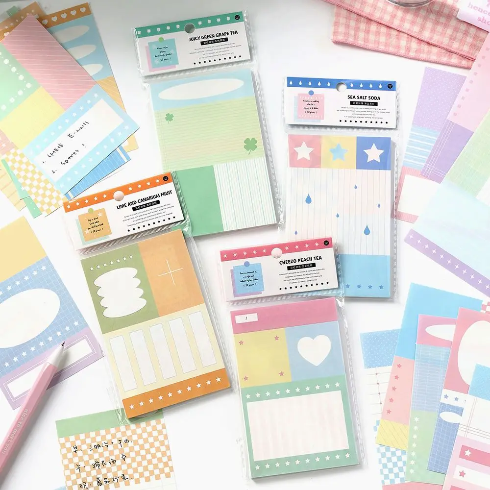 50sheets Writing paper notepad, rainbow splicing color theme, non-sticky message memo notepad