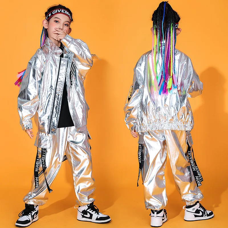 Jazz tambour vêtements de danse de rue argent brillant cuir Hiphop tenues salle de bal Hip Hop danse Rave vêtements