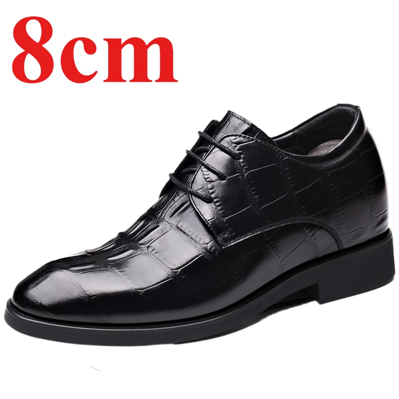 Thick Bottom Increased 8cm Shoes for Men's Invisible Height Increasing Shoes Genuine Leather Business Comfortable Elevator Shoes