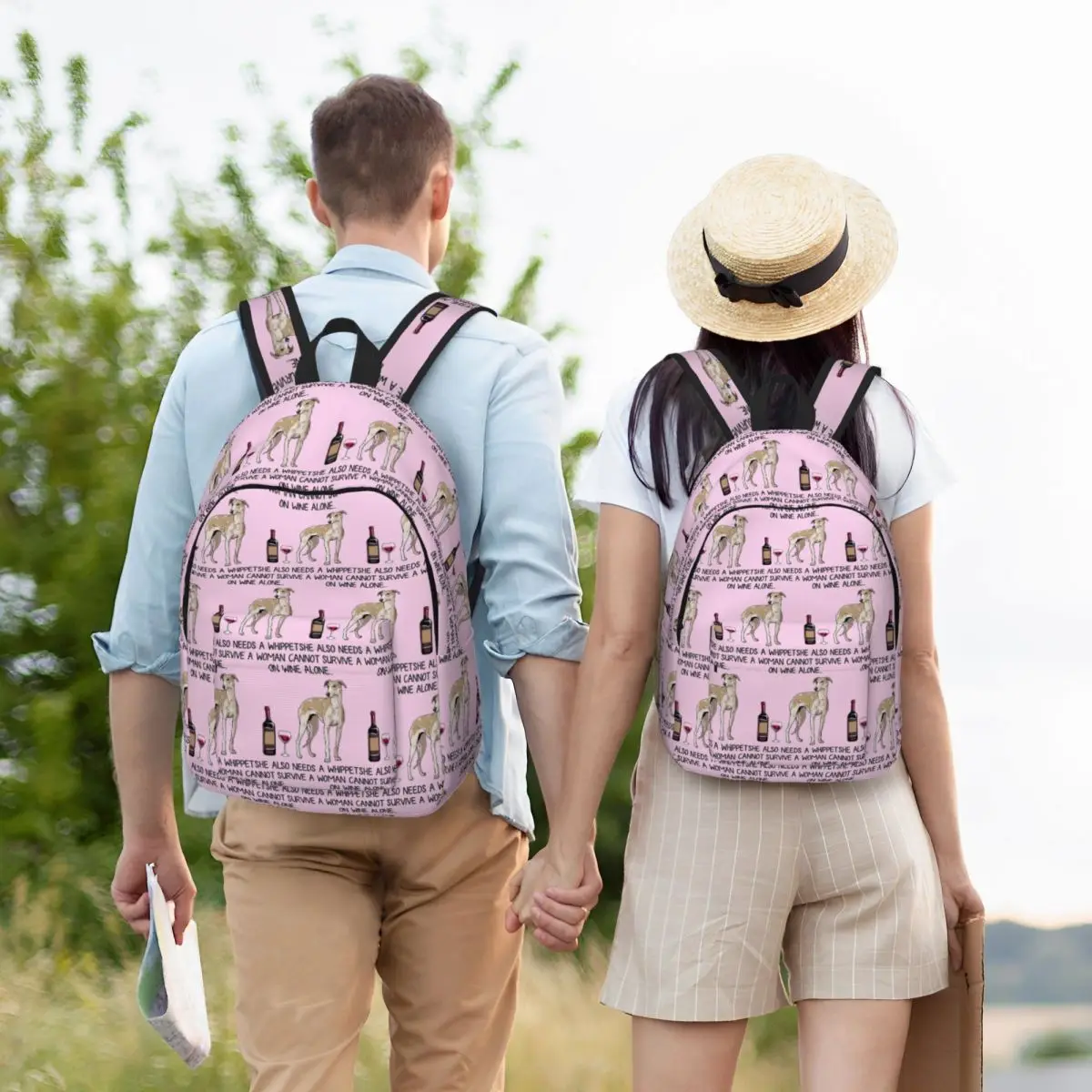 Whippet Dog And Wine Funny Gift For Dog Mom Student Backpack School Bag Hiking Travel Daypack Boys Girls Bookbag Shoulder Bags