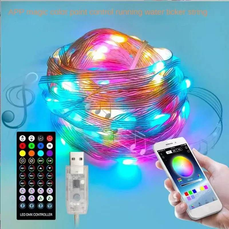 

New mobile APP Bluetooth point control Symphony RGB leather line 3-wire Christmas light string outdoor lights