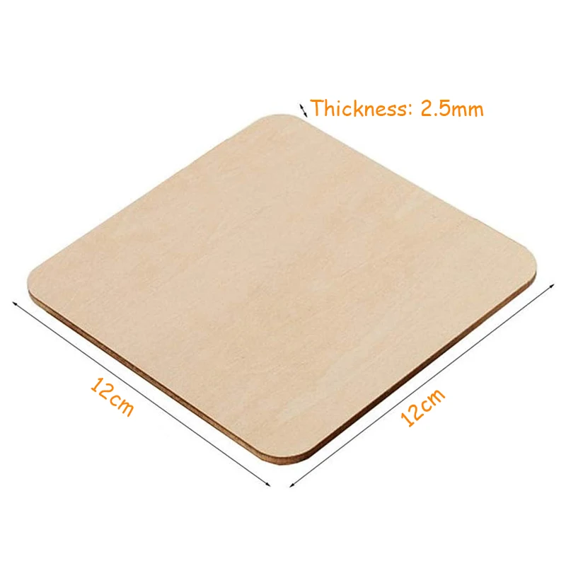 5pcs 12cm Unfinished Wood Blank Squares Cutouts, Natural Wooden Square Slices for DIY Crafts, Painting, Engraving, Pyrography