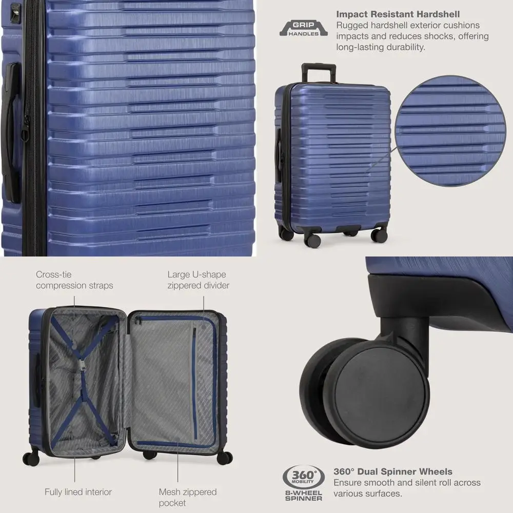 

Темно-синий 22-дюймовый расширяемый твердый чемодан-спиннер для путешествий ручной клади