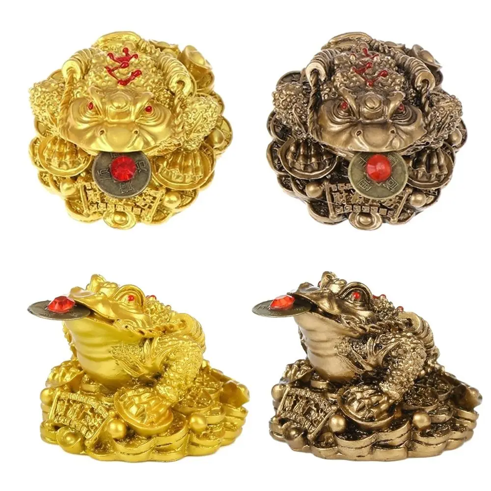 عملة فنغ شوي الصينية الذهبية الضفدع ، زينة الثروة النقدية الراتنج ، زخرفة الطاولة ، هدية الحظ ، المنزل والمكتب #1