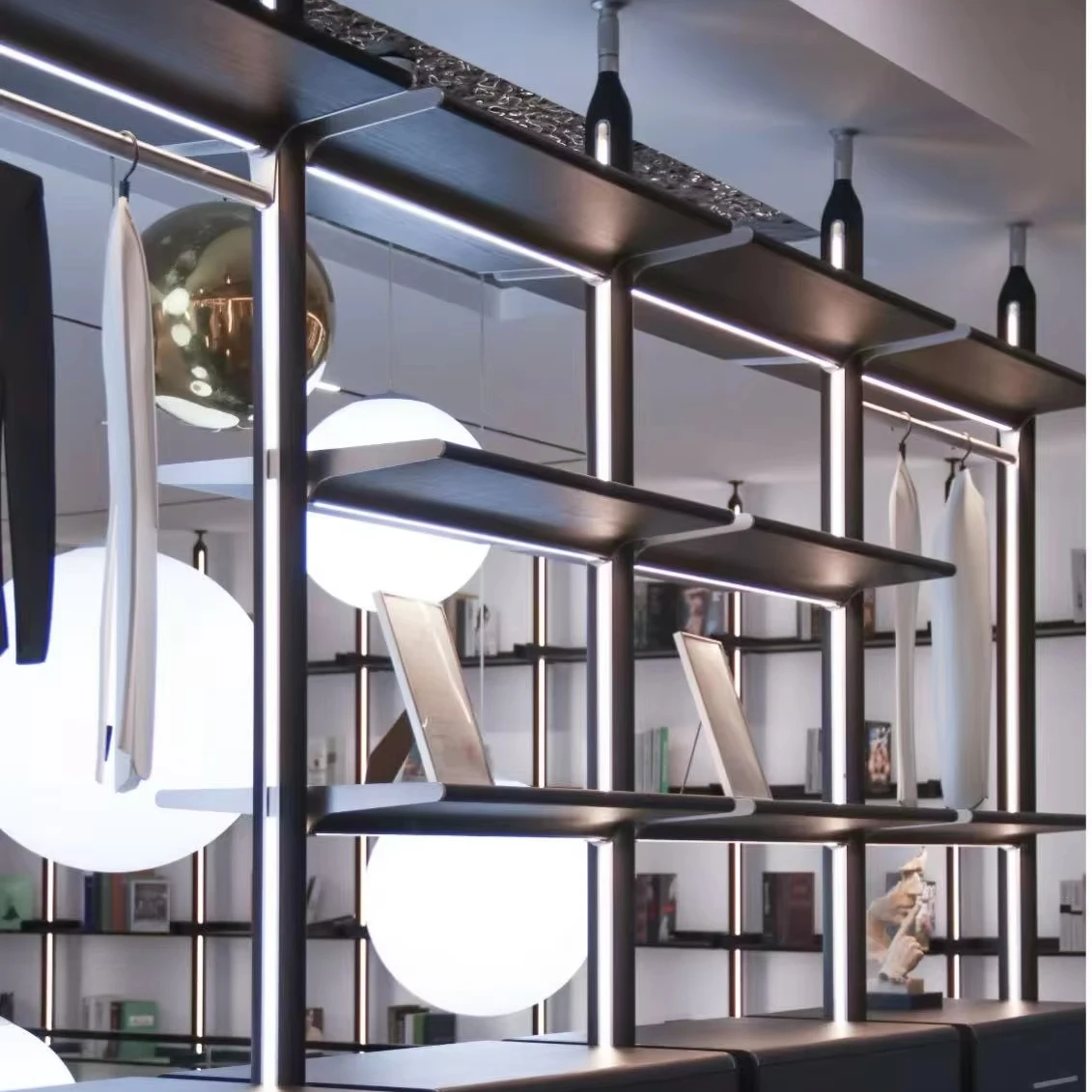 Open Wardrobe Aluminum Frame Walk-in Closet Custom Modern Minimalist Bedroom Cloakroom Storage Cabinet With Drawers & LED Light