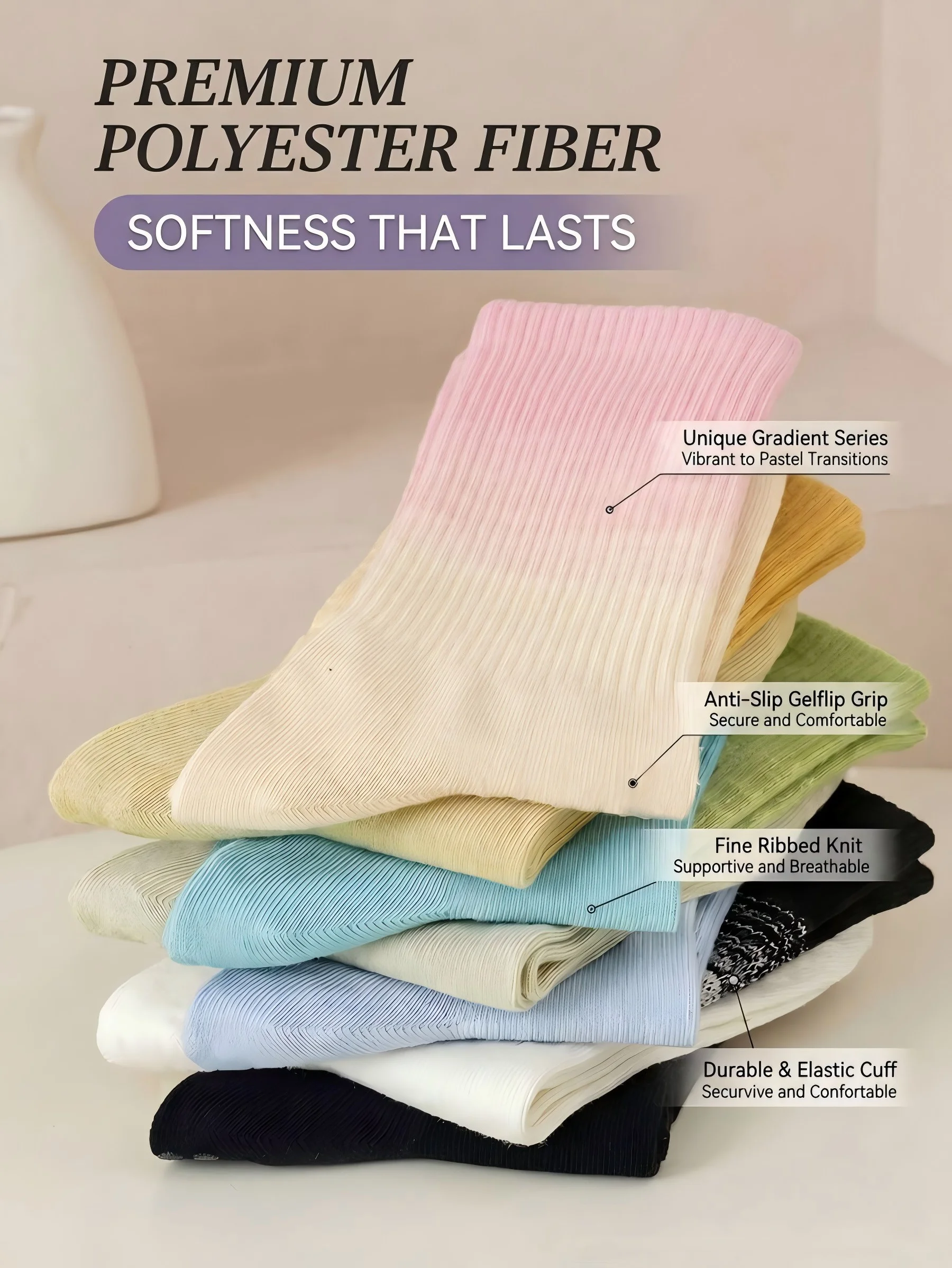 1 Pair of Women's Gradient yoga Socks, Skipping Rope Sports Socks, Indoor Non-Slip Floor Socks, and Mid Length Socks