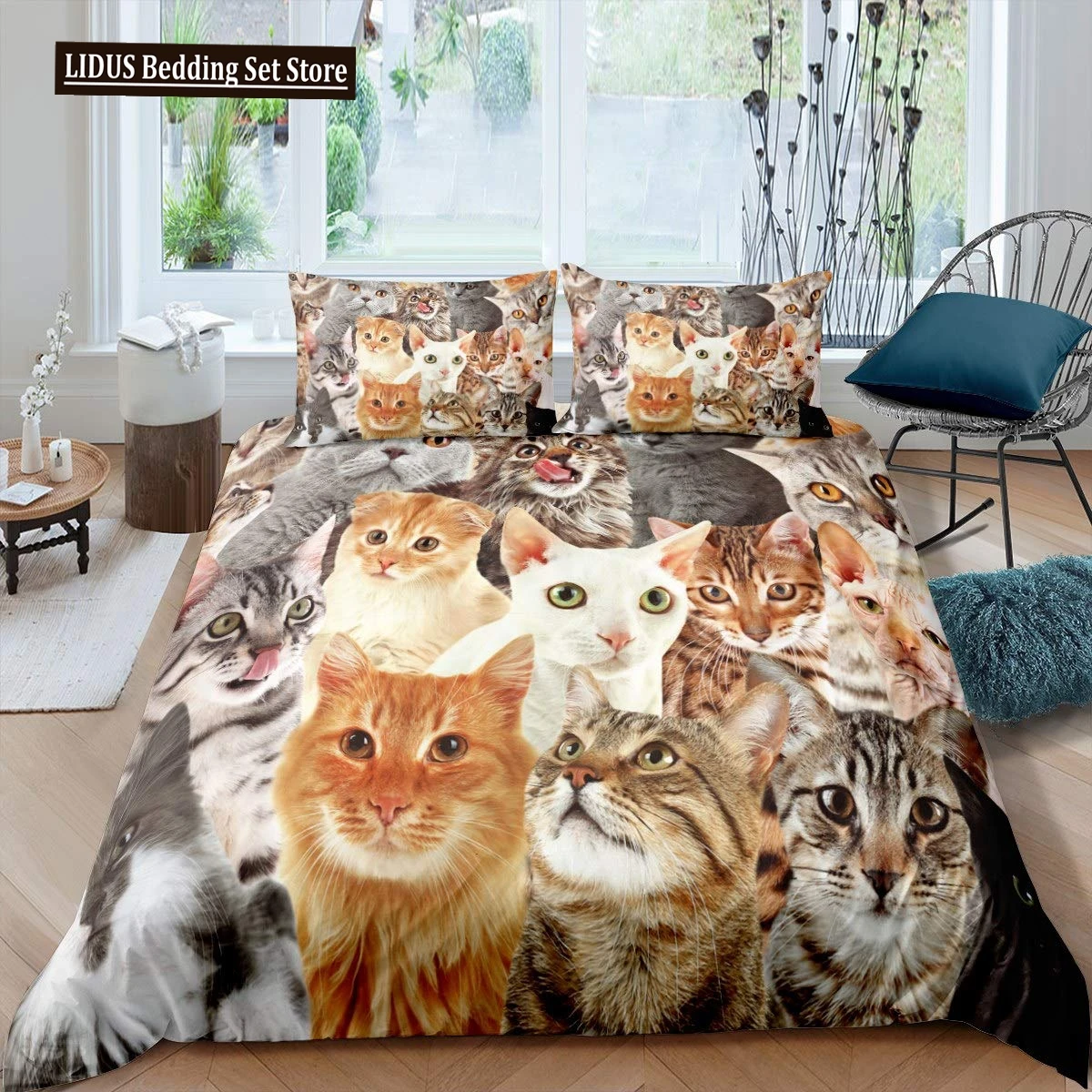 

3D Cat Cute Kitten Pattern Duvet Cover Cat Kids Bedroom Decoration Cat Bedding Set For Women Girls Boys Gifts With Zipper 3pcs