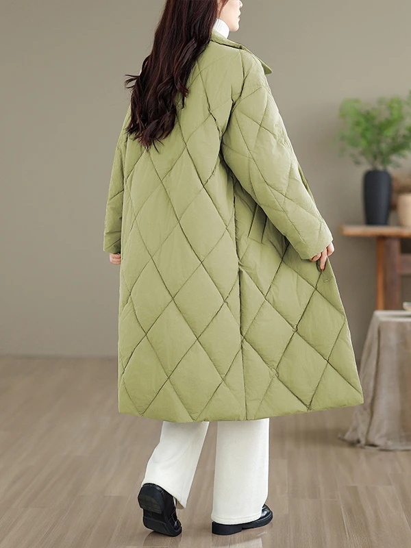 Vintage Long Thi Knee-Length Winter Cotton Jaet Women's Faion Outerwear Oversized Regular Sve Long Commute Sle