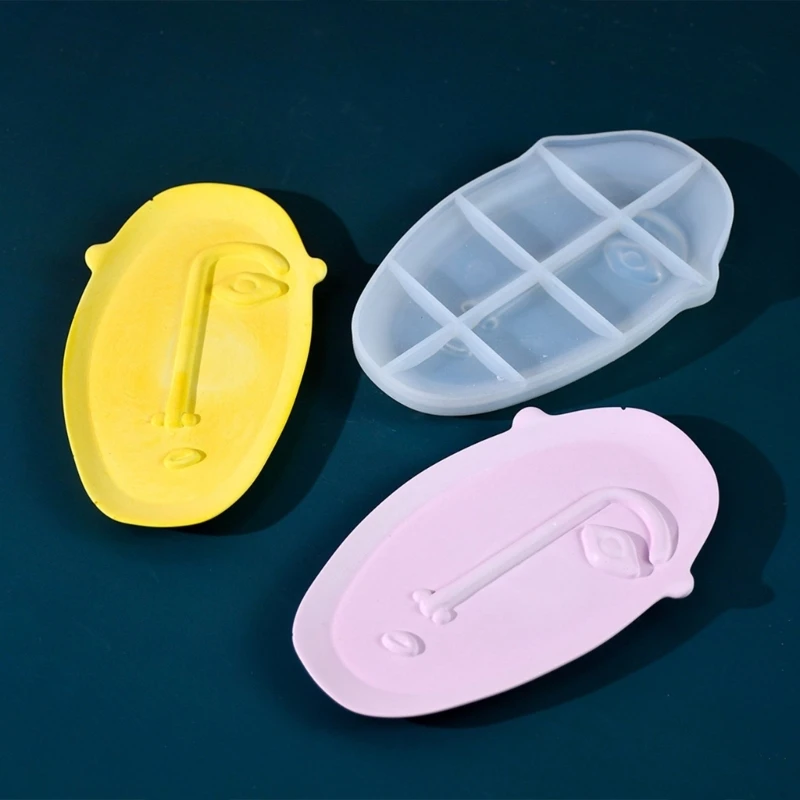 Versatile Silicone Storage Tray Mold Abstract Face Shaped Mould Plaster Mold for Home Decoration Making