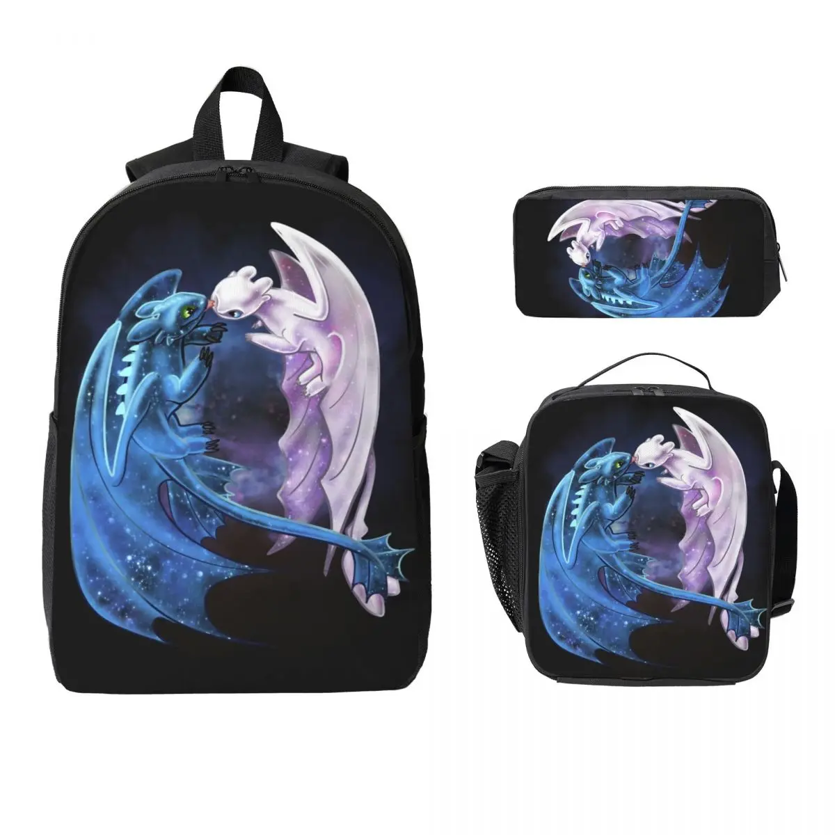 

Рюкзак Dragon Heart Starry Dragons беззубый и легкий Fury для мальчиков и девочек, школьная сумка, 3 шт., изолированная сумка для обеда, пенал
