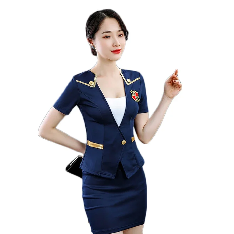 Bar Woman Sexy Flight Attendant Uniform High-end Elegance Cosplay Clothing Club Secretary Workwear Office Short Skirt Suit Suit