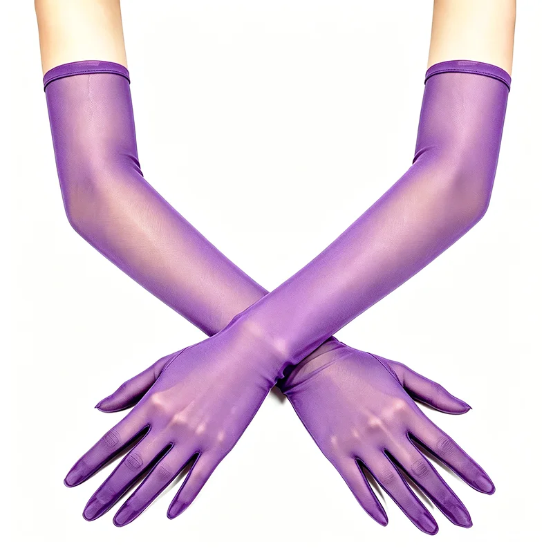 55cm Bonbonfarbene Dehnbare Netz-Lange Handschuhe Damen Sexy Sonnenschutz Atmungsaktiver Transparenter Tüll für Hochzeit Party Bühnenauftritt – Detail 6
