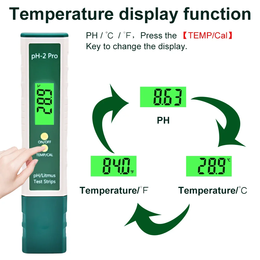 PH-2 Pro Digital Lab PH Meter Tester Pen Water 0.01 PH Test -2.00-16.00 Litmus Strips Backlight Aquarium Hydroponic Measurement