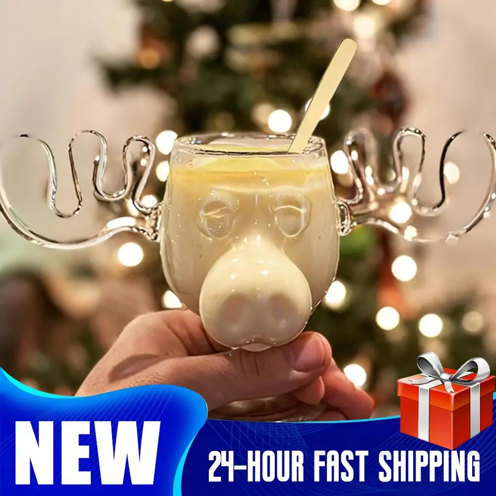 1-3 قطعة 240 مللي 8 أوقية عيد الميلاد موس القدح عيد الميلاد الرنة رئيس الإبداعية الأيائل الزجاج النبيذ البيرة عصير الماء الحليب كوب زجاجي شفاف