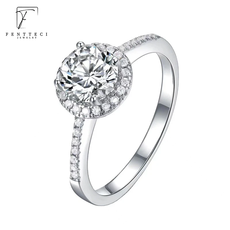 

FENTTECI Classic 925 Sterling Silver Platinum Plated 100% Moissanite Ring 1 Carat Proposal Engagement Wedding Ring Fine Jewelry