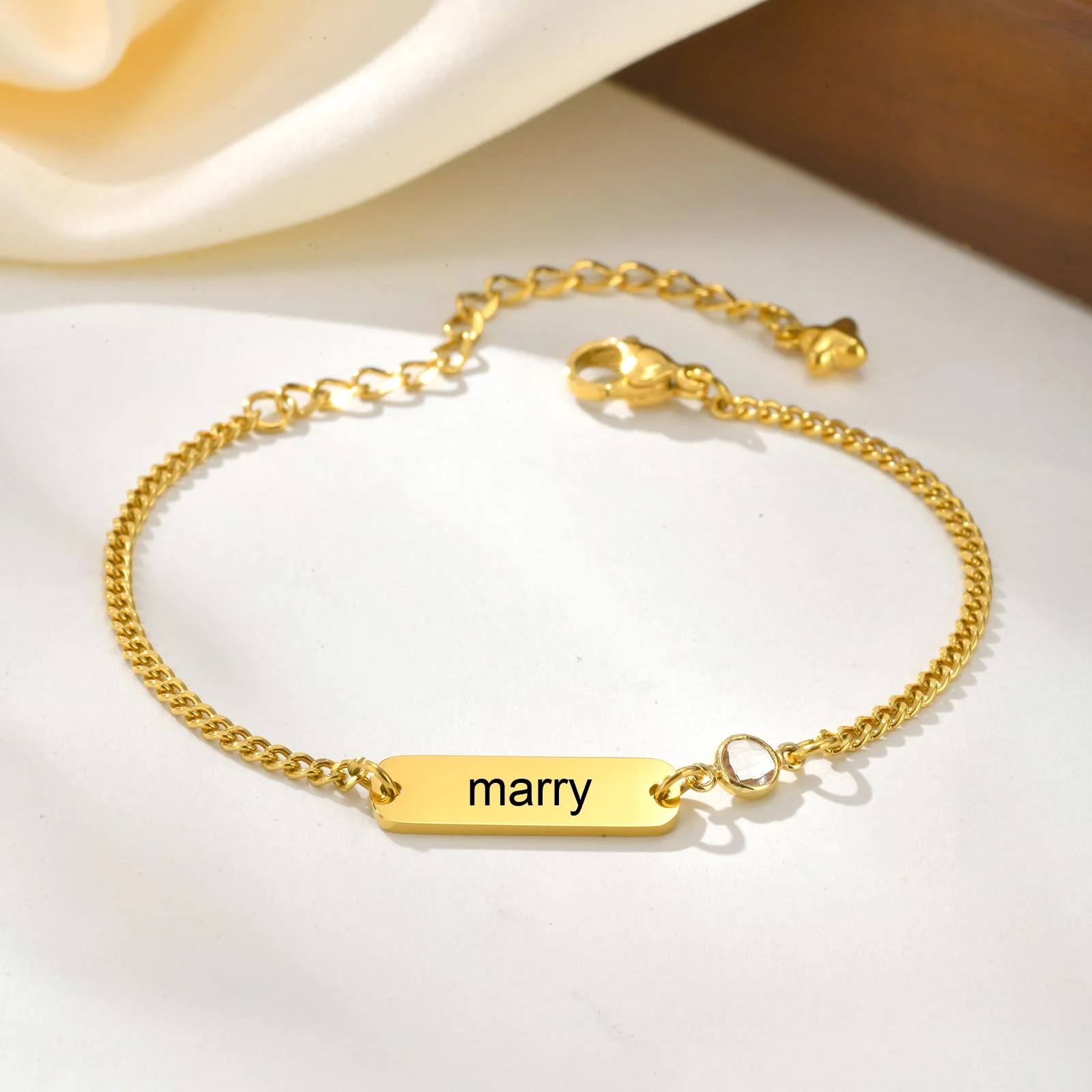 

Customize Engrave Date Name Personalized Bracelets for Women, Stainless Steel Zircon Charm Bracelet,Custom Jewelry Birthday Gift