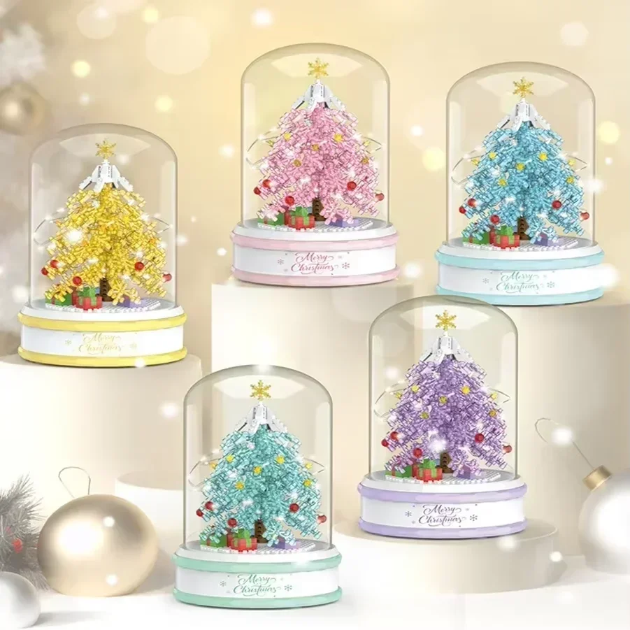 

DIY Christmas Tree Music Box Building Blocks Kits with Led Light Micro Blocks Toy Multiple Colors Suitable for Adults and Kids
