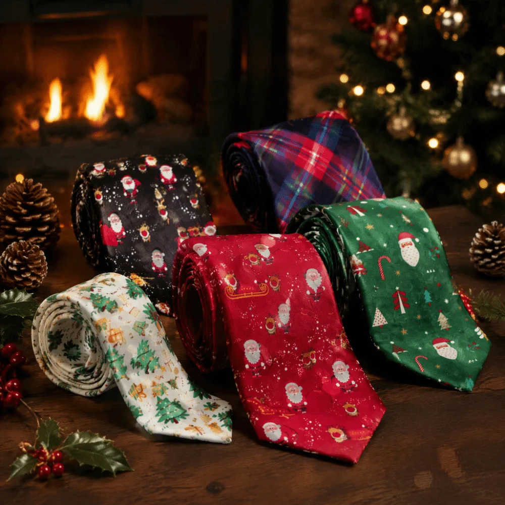 Creative Santa Claus Christmas Necktie Gift Snowflakes Xmas Shirt Tie Christmas Tree Candy Cane Man Necktie Suit Accessories