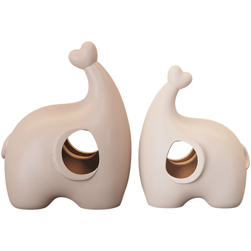 

Qf Hollow Ceramic Couple Elephant Ornaments a Pair of Living Room Entrance and Wine Cabinet