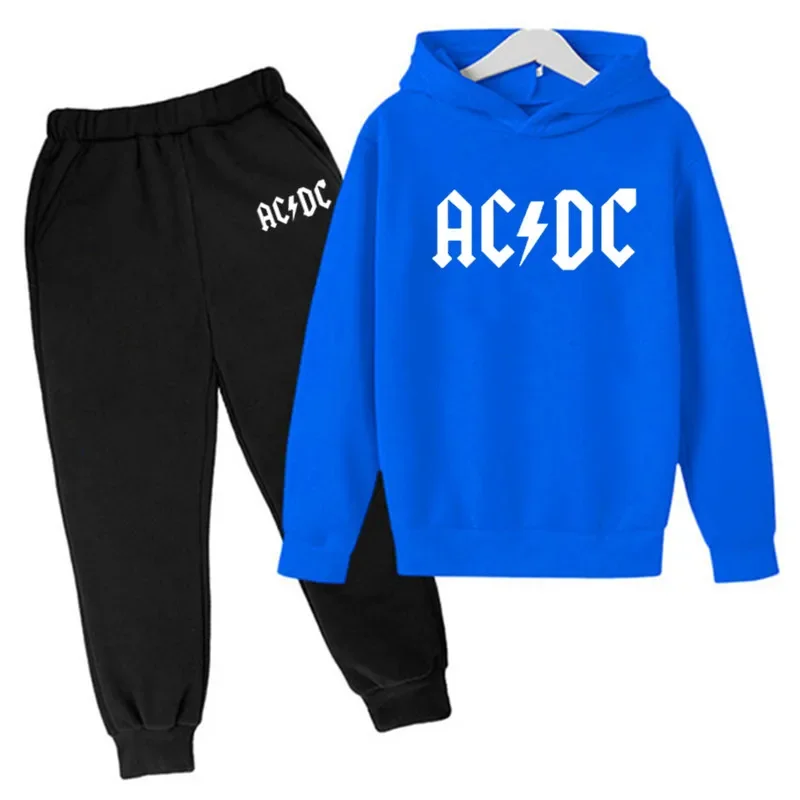 Fashion Causal AC DC Children 2 Piece Sets Tracksuit Kids Hooded Sports Suit Boys Girls Hip Hop Hoodies Sweatshirt Top+Pants