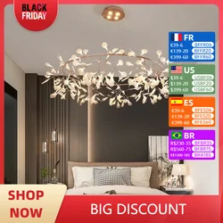 Nordic Firefly Romantic Chandelier Stylish Tree Branch Metal Round Pendant Light Dining Room Living Room Decoration Fixture