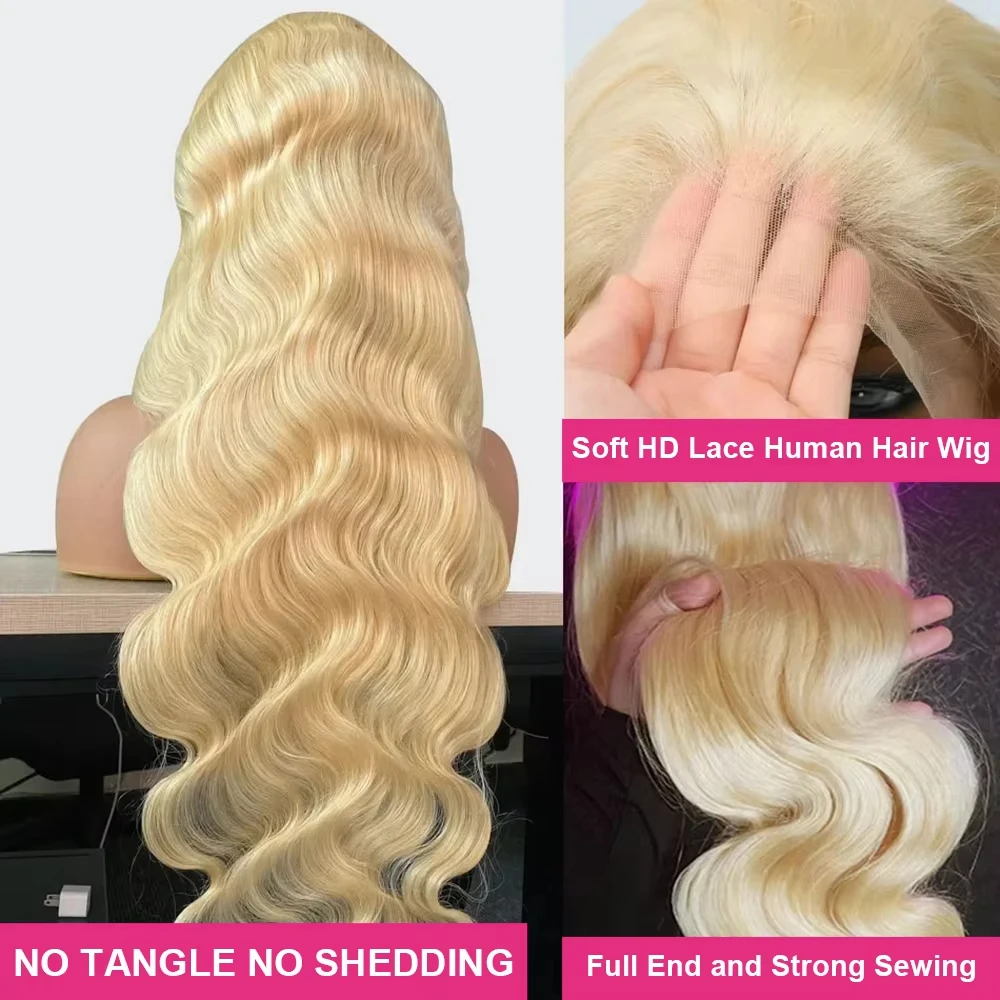 Body wave 613 hd lace frontal human hair wig 13x6 for women Preplucked 40 inch lace front Honey blonde water wave wigs on sale