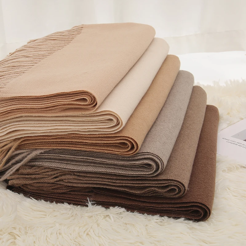 Warmer Winter Cashmere Scarf Solid Color Tassel Pashmina Shawls For Women Long Scarves Elegant Ladies Outdoor Headband 185*65cm