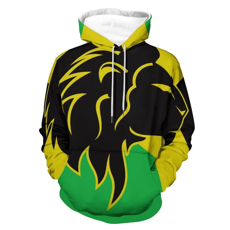 3D Printed Jamaica Flag Hoodie For Men Cool Streetwear Long Sleeves Hooded Sweatshirt Drawstring Spring Pullover Autumn Coat