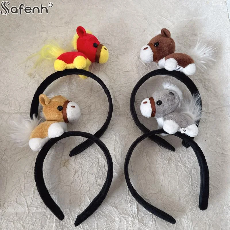 かわいい小さな馬のぬいぐるみリストバンド、スナップブレスレット、子供へのプレゼント、ぬいぐるみ馬、女性用ヘッドバンド