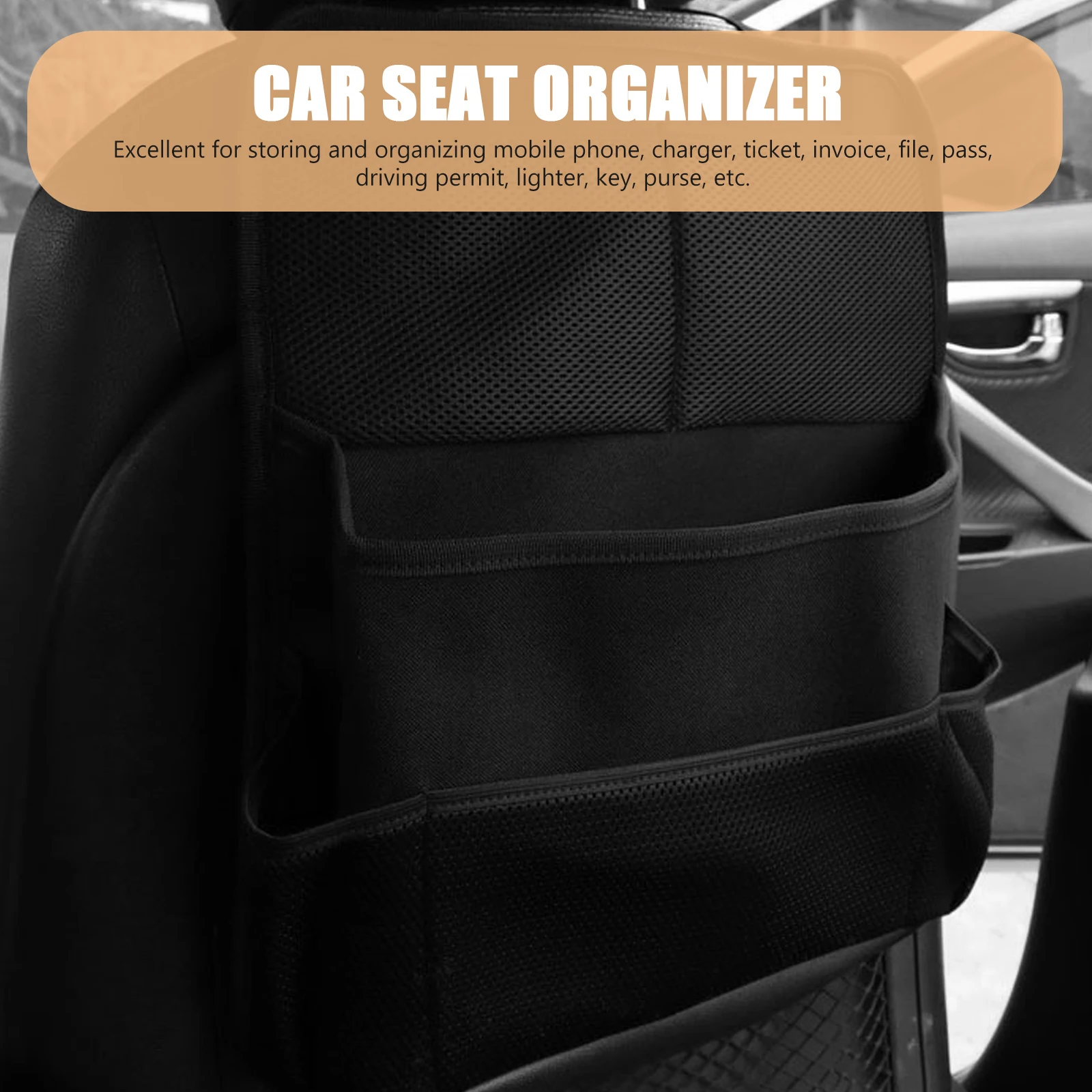 

Universal Car Seat Back Storage Organizer Mesh Pocket For Phone Keys Sundries Protective Hanging Bag Travel Accessories